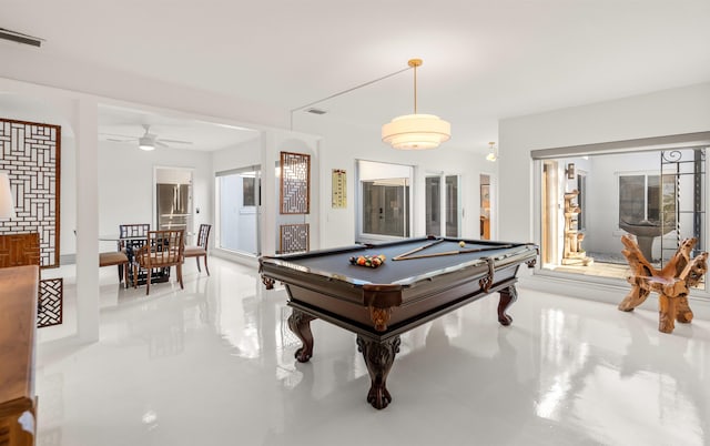 101 Dolphin Dr, Saint Augustine, FL 32080 - playroom with visible vents, pool table, and a ceiling fan