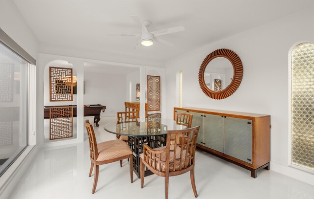 101 Dolphin Dr, Saint Augustine, FL 32080 - dining area featuring a ceiling fan