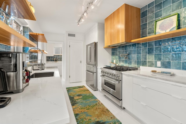 101 Dolphin Dr, Saint Augustine, FL 32080 - kitchen featuring modern cabinets, visible vents, open shelves, and stainless steel appliances