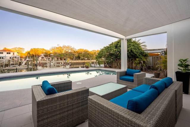 101 Dolphin Dr, Saint Augustine, FL 32080 - view of patio / terrace featuring an outdoor hangout area, a fenced backyard, and an outdoor pool
