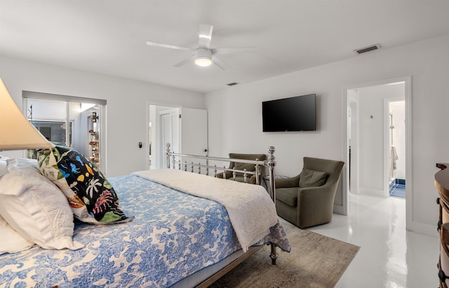 101 Dolphin Dr, Saint Augustine, FL 32080 - bedroom with concrete floors, ceiling fan, and visible vents