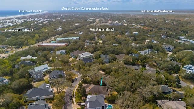 485 Ocean Forest Dr, Saint Augustine, FL 32080 - birds eye view of property with a water view and a residential view