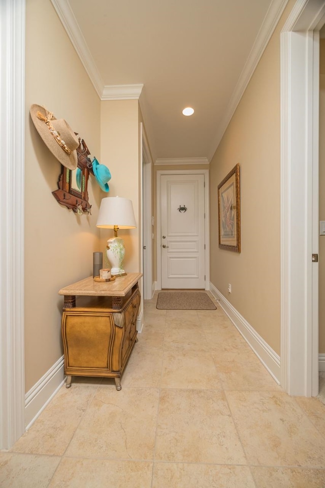 485 Ocean Forest Dr, Saint Augustine, FL 32080 - hall featuring baseboards and crown molding