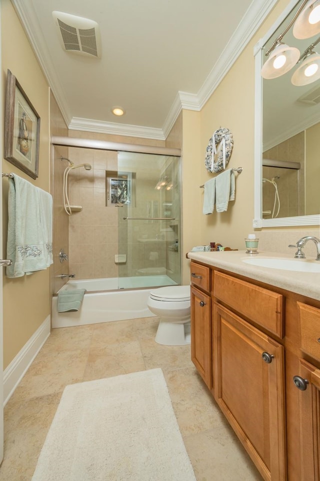 485 Ocean Forest Dr, Saint Augustine, FL 32080 - full bathroom with ornamental molding, visible vents, toilet, and vanity