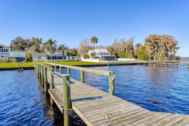 dock area with a water view