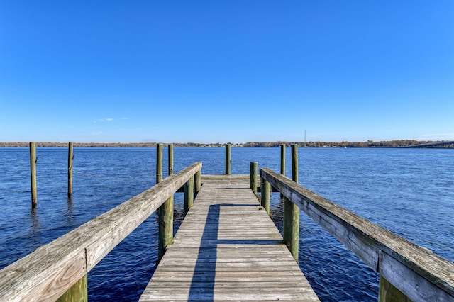 view of dock featuring a water view