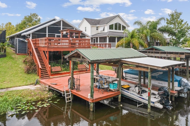 view of dock featuring a deck with water view