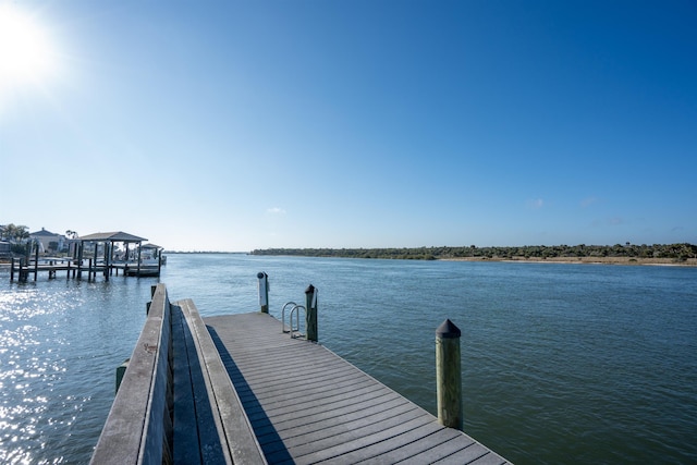 dock area featuring a water view