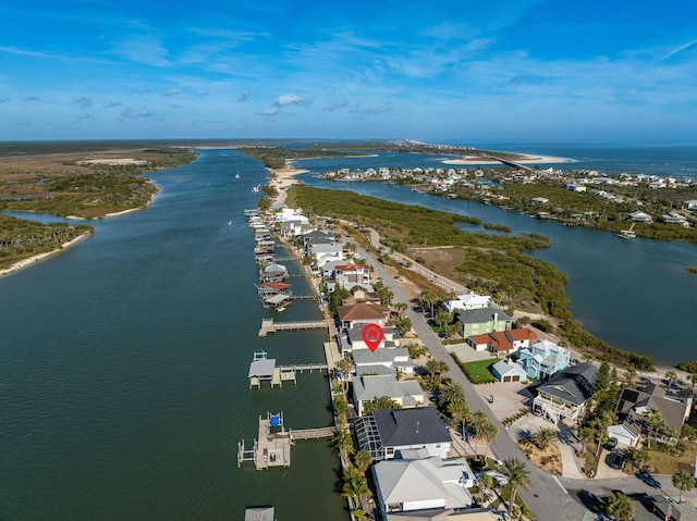 drone / aerial view featuring a water view