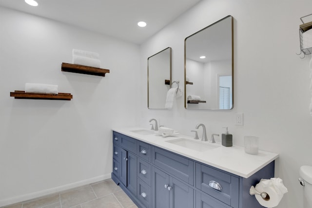 2749 S Ponte Vedra Blvd, Ponte Vedra Beach, FL 32082 - bathroom with double vanity, tile patterned floors, and recessed lighting