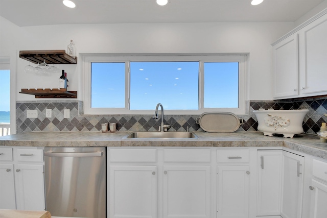 2749 S Ponte Vedra Blvd, Ponte Vedra Beach, FL 32082 - kitchen featuring stainless steel dishwasher, healthy amount of natural light, white cabinets, and recessed lighting