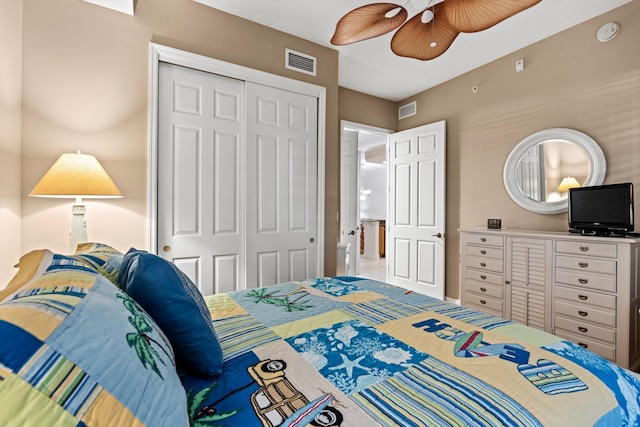 bedroom featuring a closet and ceiling fan