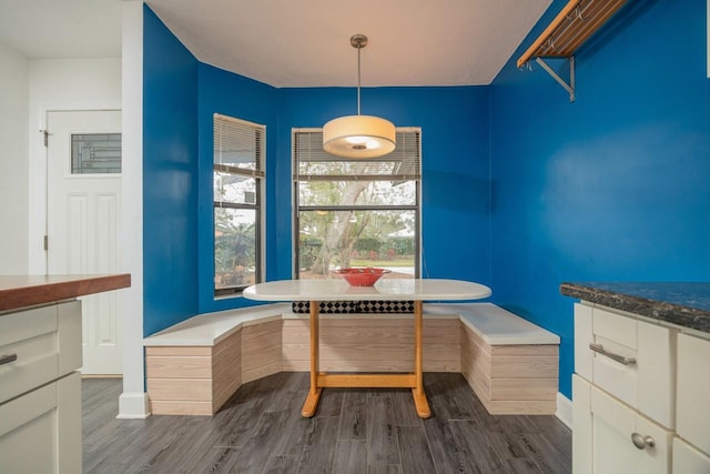 dining room with dark wood-type flooring and breakfast area