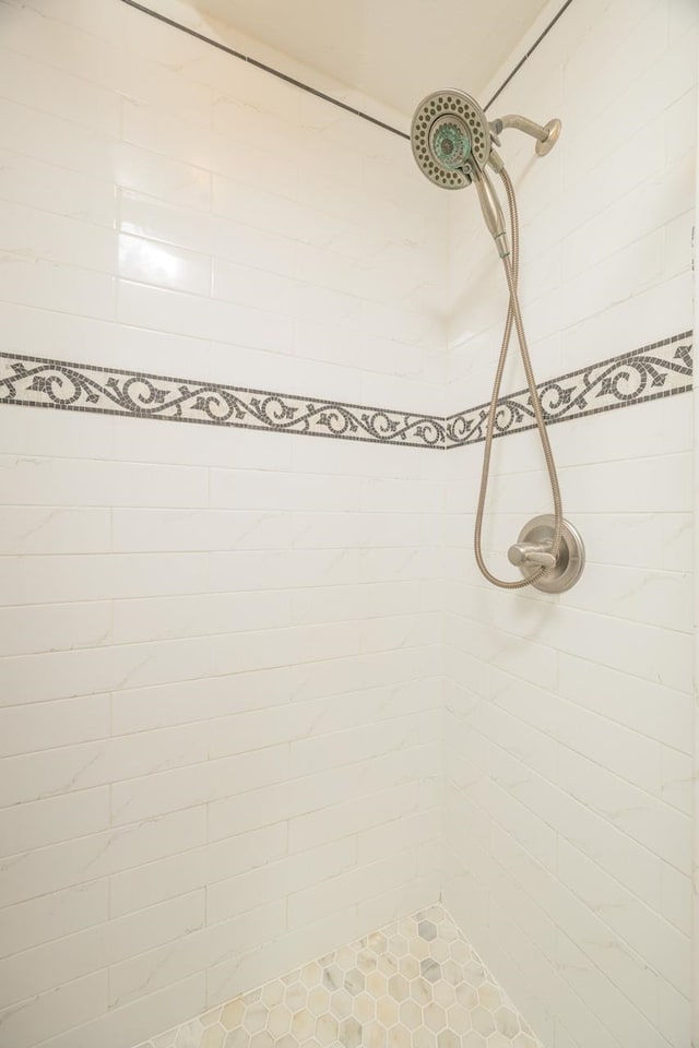 interior details featuring a tile shower