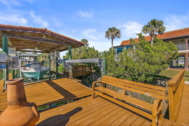 deck with a boat dock