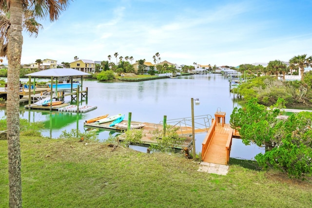 view of dock with a water view