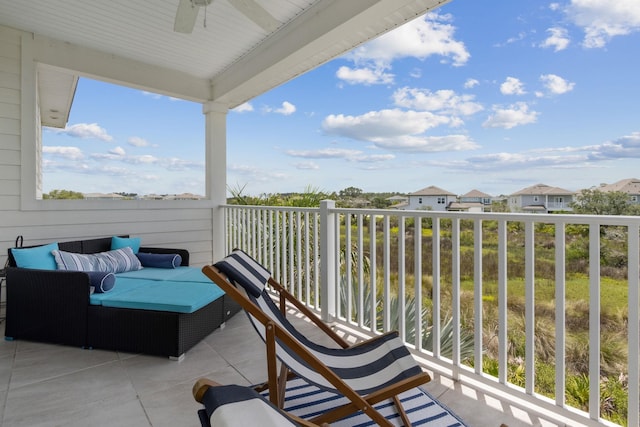 57 Guanahani Trl, Saint Augustine, FL 32080 - balcony with ceiling fan, a residential view, and outdoor lounge area