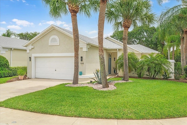 view of front of house featuring a front yard and a garage