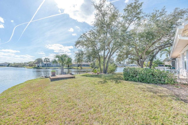 view of yard with a water view