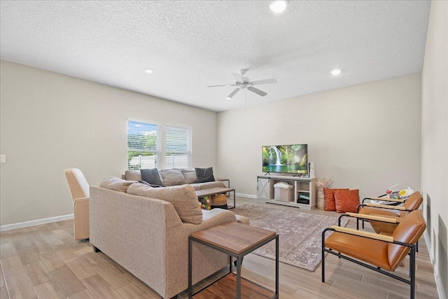 34 Anguilla Blvd, Saint Augustine, FL 32092 - living room with ceiling fan, light wood-style flooring, recessed lighting, and a textured ceiling