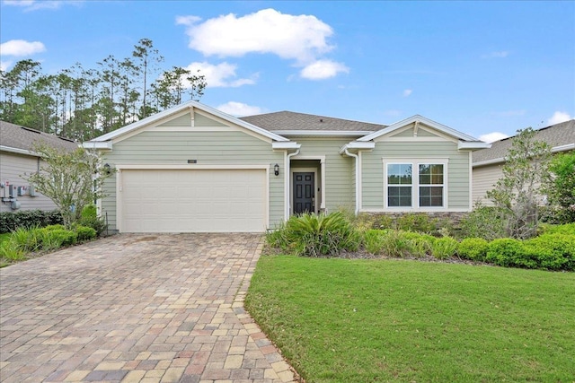 34 Anguilla Blvd, Saint Augustine, FL 32092 - ranch-style house with decorative driveway, a garage, and a front lawn