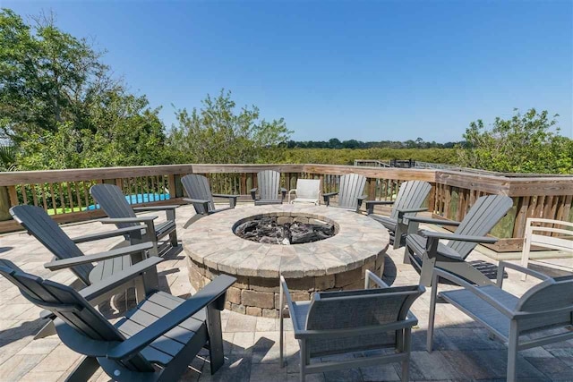 view of patio / terrace with a fire pit