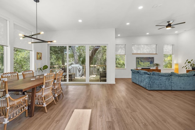 2470 Oleander St, Saint Augustine, FL 32080 - dining space featuring plenty of natural light, recessed lighting, wood finished floors, and a ceiling fan