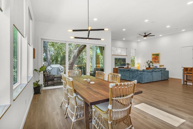 2470 Oleander St, Saint Augustine, FL 32080 - dining space featuring ceiling fan, wood finished floors, and recessed lighting
