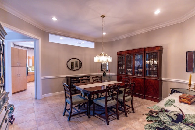 tiled dining room with crown molding