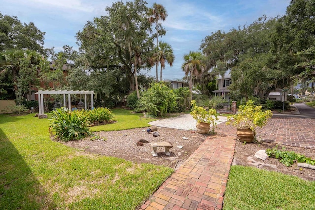 view of yard with a pergola