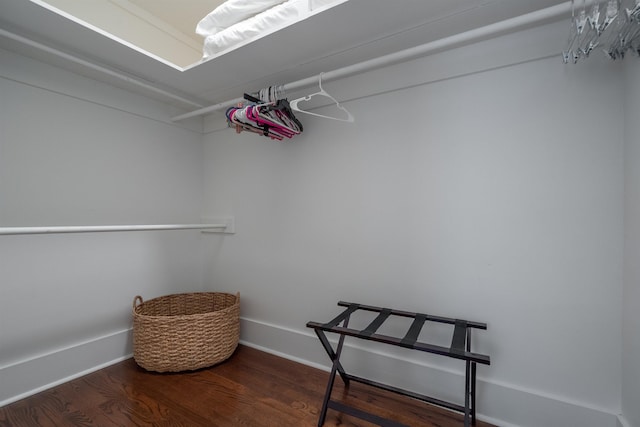 walk in closet featuring dark wood-type flooring