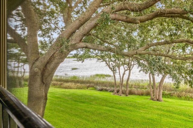 view of yard with a water view