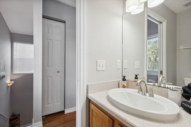 133 Pomar St, Saint Augustine, FL 32084 - bathroom with a closet, vanity, and wood finished floors