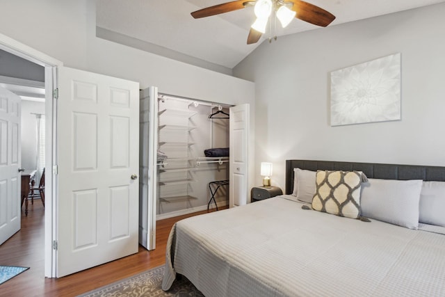 133 Pomar St, Saint Augustine, FL 32084 - bedroom featuring vaulted ceiling, wood finished floors, a closet, and ceiling fan