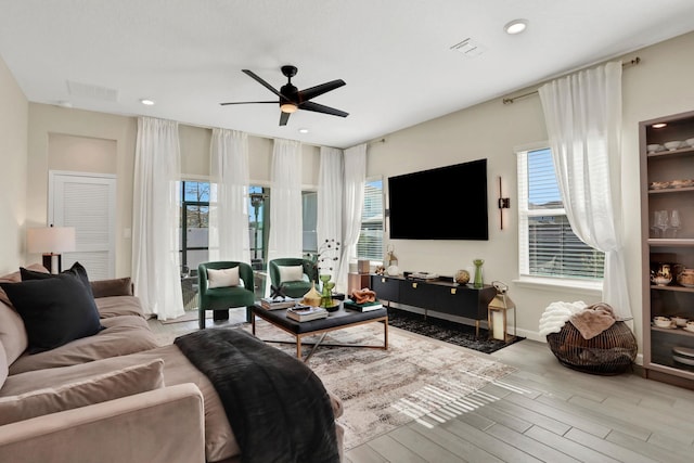 190 River Mist Dr, Saint Augustine, FL 32095 - living area featuring visible vents, wood finished floors, ceiling fan, and recessed lighting