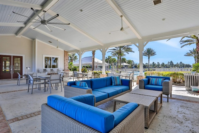 190 River Mist Dr, Saint Augustine, FL 32095 - view of patio / terrace with outdoor lounge area, ceiling fan, outdoor dining area, and fence