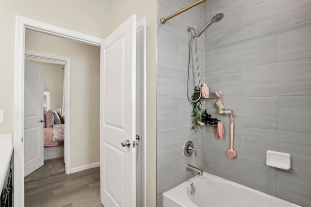 190 River Mist Dr, Saint Augustine, FL 32095 - full bathroom featuring baseboards, shower / bathing tub combination, vanity, and wood finished floors