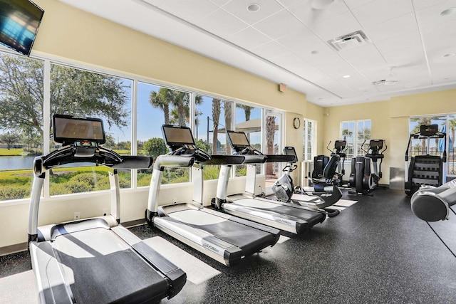 190 River Mist Dr, Saint Augustine, FL 32095 - workout area with baseboards, visible vents, and a paneled ceiling