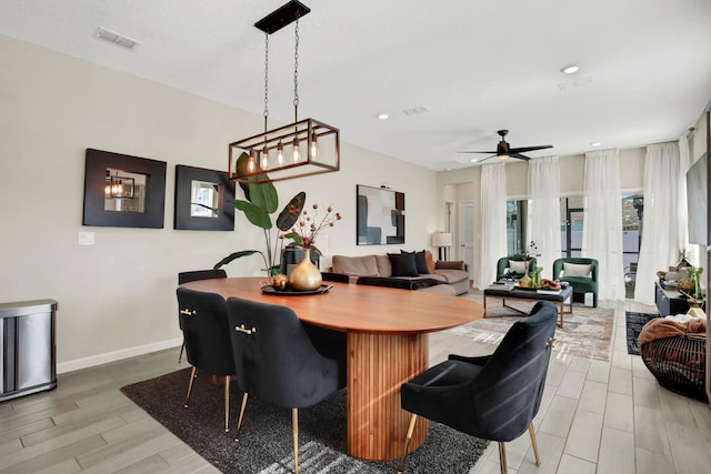 190 River Mist Dr, Saint Augustine, FL 32095 - dining space with visible vents, light wood finished floors, baseboards, recessed lighting, and a ceiling fan