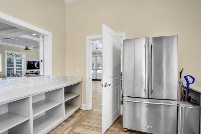 190 River Mist Dr, Saint Augustine, FL 32095 - kitchen featuring light wood-type flooring, open shelves, recessed lighting, and freestanding refrigerator