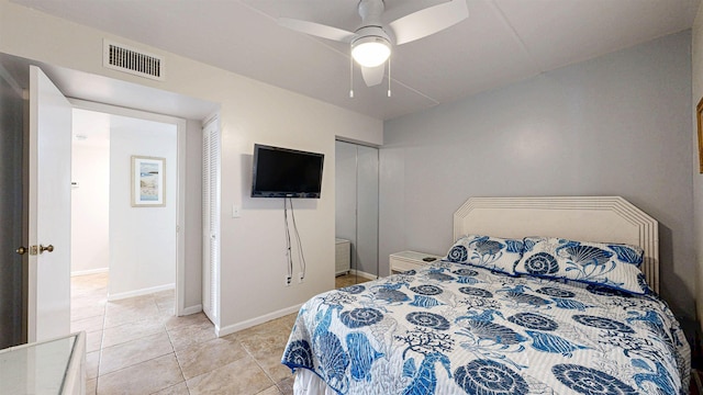 880 A1A Beach Blvd Unit 6101, Saint Augustine, FL 32080 - bedroom with light tile patterned flooring, a ceiling fan, and baseboards