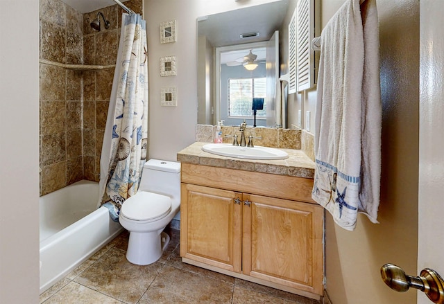 880 A1A Beach Blvd Unit 6101, Saint Augustine, FL 32080 - bathroom featuring vanity, toilet, shower / bath combination with curtain, and tile patterned floors