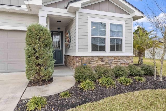 property entrance with a garage