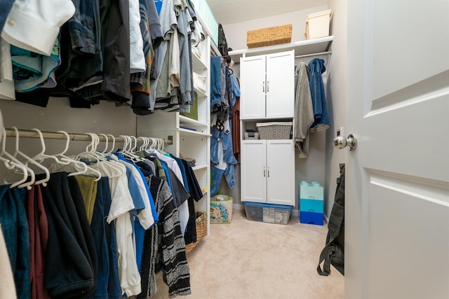 spacious closet featuring light carpet