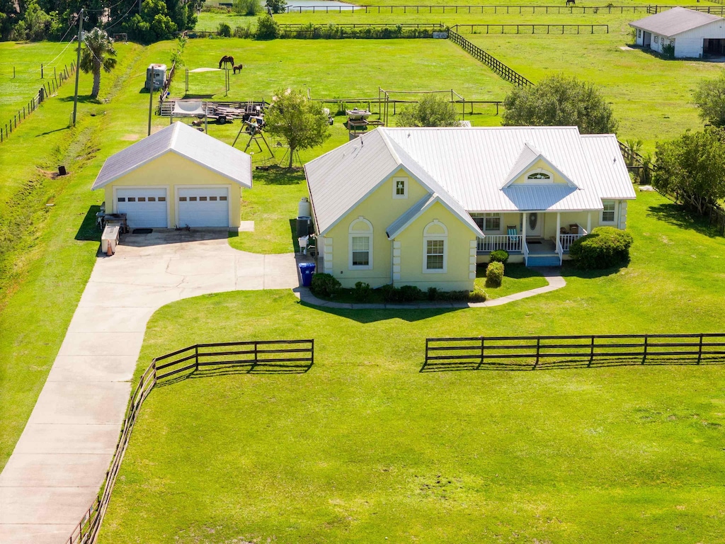 aerial view with a rural view