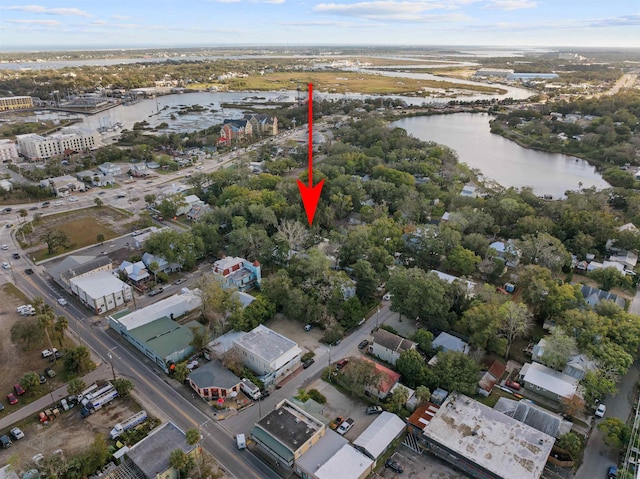 aerial view with a water view