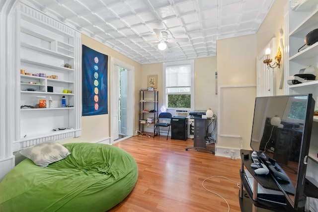 office area featuring ceiling fan and wood-type flooring