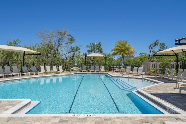 view of swimming pool with a patio area