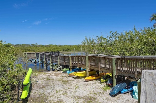 view of dock with a water view