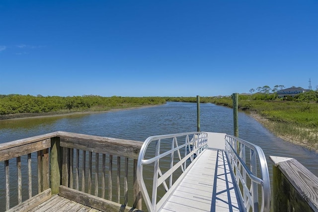 view of dock with a water view